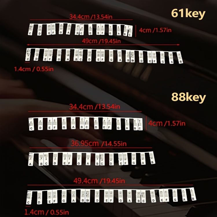 Silicone Piano Notes Guide Removable Piano Keyboard, 88 Keys White Bottom Black Text, 88 Keys White Bottom Color Text, 61 Keys White Bottom Black Text, 61 Keys White Bottom Color Text