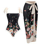 Retro Pattern One-Piece Hot Spring Outdoor Swimsuit Set, S, M, L, XL