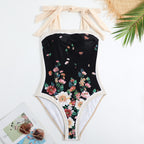 Retro Pattern One-Piece Hot Spring Outdoor Swimsuit Set, S, M, L, XL
