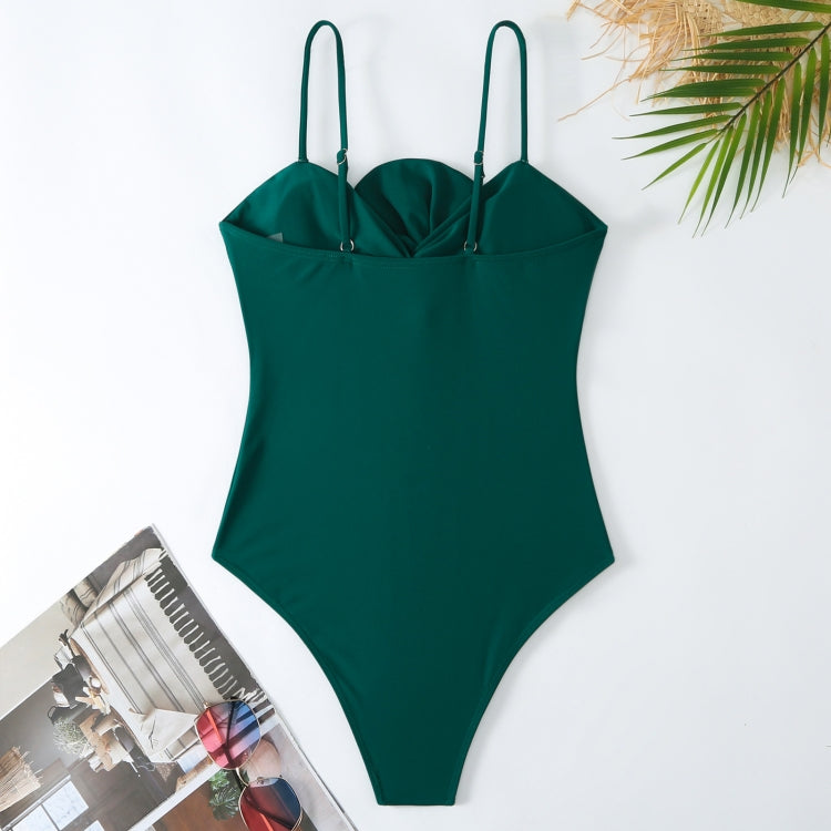 Bow-knot Solid Color One-Piece Swimsuit Retro Belly-covering Slimming Swimsuit, S, M, L, XL
