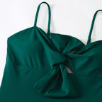 Bow-knot Solid Color One-Piece Swimsuit Retro Belly-covering Slimming Swimsuit, S, M, L, XL