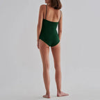 Bow-knot Solid Color One-Piece Swimsuit Retro Belly-covering Slimming Swimsuit, S, M, L, XL