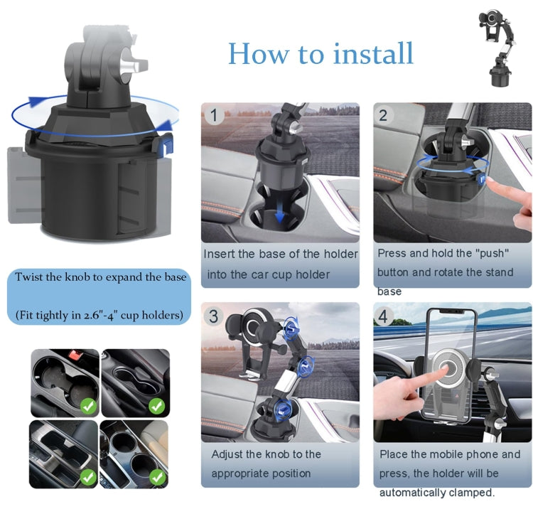 Universal Long Tube 3 Joints Adjustable Car Water Cup Position Cell Phone Holder