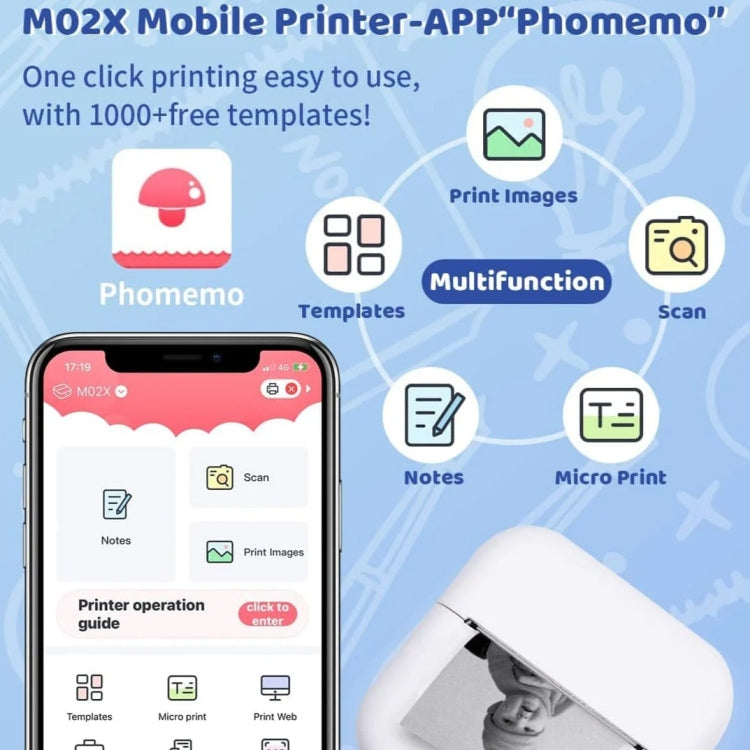 Phomemo M02X Inkless Pocket Printer Bluetooth Thermal Portable Sticker Maker Machine, White, Green