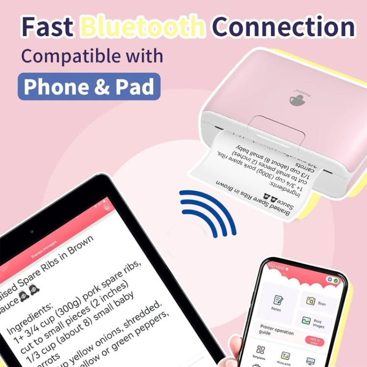 Phomemo M04S Thermal Printer Support 4 Inch Printing Width 300dpi Bluetooth Inkless Printer, White, Geen, Pink