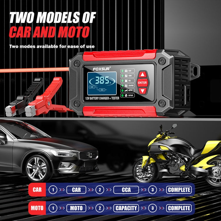 FOXSUR Cars Motorcycles 12V Lithium Cattery Charger With Battery Detection, US Plug, EU Plug, UK Plug, AU Plug, JP Plug