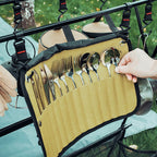 AOTU AT6471 12pcs /Set Outdoor 304 Stainless Steel Camping Cutlery Set With Storage Bag, With Chopsticks Khaki, With Dinner Knife Mud Color