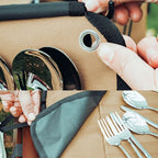 AOTU AT6471 12pcs /Set Outdoor 304 Stainless Steel Camping Cutlery Set With Storage Bag, With Chopsticks Khaki, With Dinner Knife Mud Color