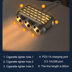 1 To 3 12V/24V Car Cigarette Lighter Charger Multi-function Seven-color Light, BY-1507