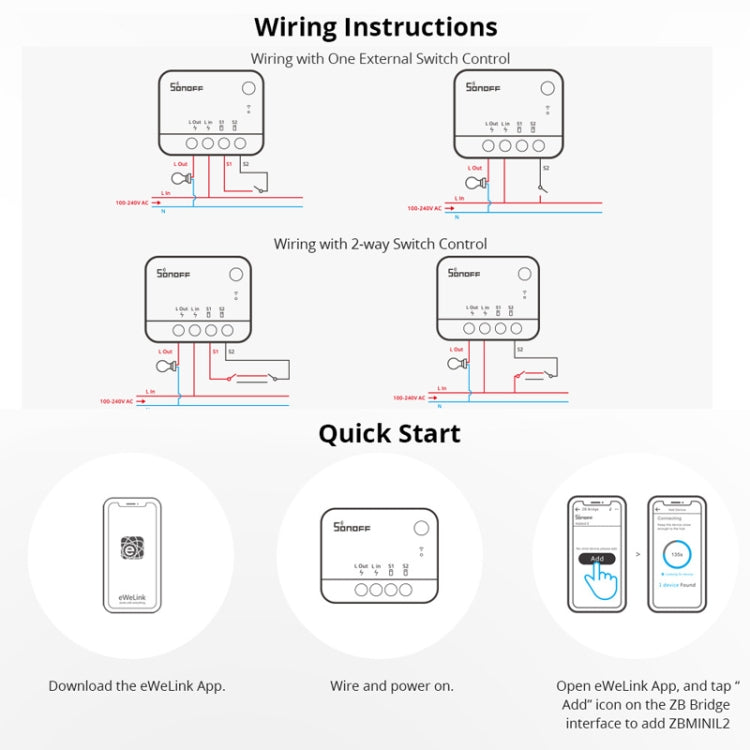 SONOFF ZBMINI L2 Single Fire Dual Control Intelligent On/Off Switch Module Cell Phone Remote Voice Control Switch