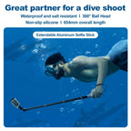 65.4cm Aluminum Alloy Waterproof Ball Head Selfie Stick Diving Shooting Sports Camera Extension Stick, TELESIN WSS-001