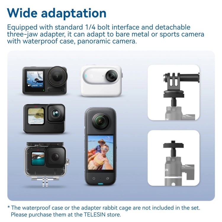 65.4cm Aluminum Alloy Waterproof Ball Head Selfie Stick Diving Shooting Sports Camera Extension Stick, TELESIN WSS-001