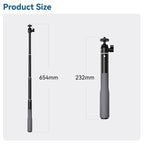 65.4cm Aluminum Alloy Waterproof Ball Head Selfie Stick Diving Shooting Sports Camera Extension Stick, TELESIN WSS-001