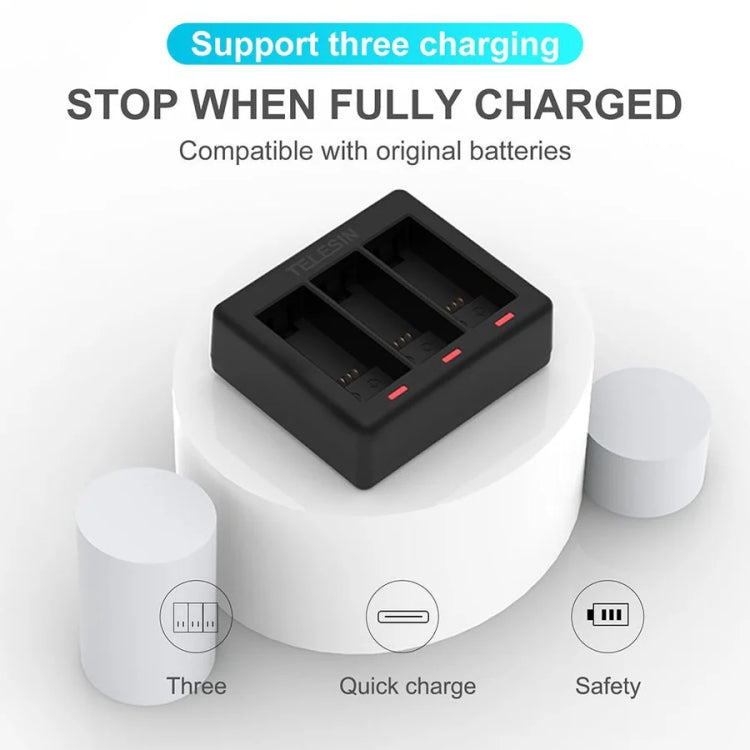 TELESIN GP-BCG-902 Battery 3 Slots Charger For GoPro HERO12 Black / HERO11 Black / HERO10 Black / HERO9 Black, GP-BCG-902
