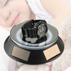 14cm  Solar Energy Spinning Display Stand with LED Light for Jewelry Crystal Product Display, White Transparent, Black Transparent, White Mirror, Black Mirror