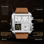 OLEVS 1101 Sports Multi-Function Square Men Quartz Electronic Watch