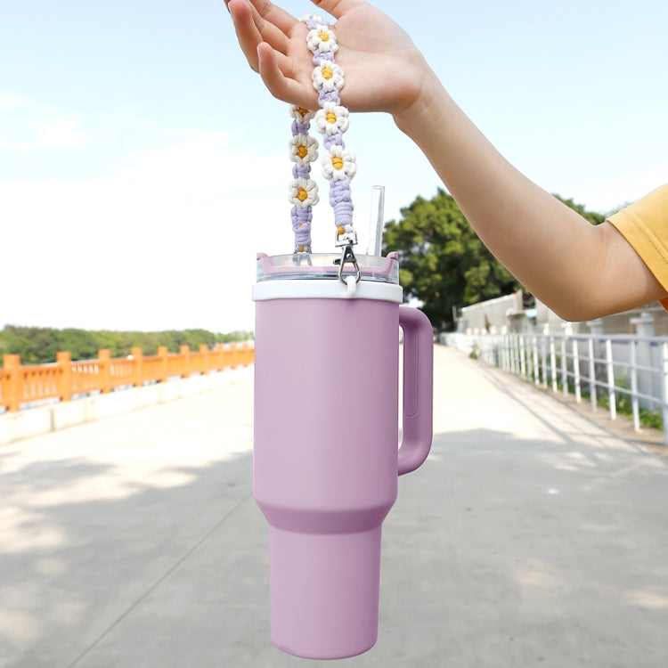 For 16-40oz Stanley Mug Lanyard Silicone Loop Boho Daisy Cute Flower Hand-Woven Mug Cover