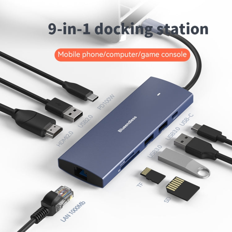 Blueendless 4K60Hz + Gigabit LAN + Data Type-C Docking Station, 6-in-1 Gray, 6-in-1 Blue, 6-in-1 Pink, 9-in-1 Reading Card Pink, 9-in-1 Reading Card Gray, 9-in-1 Reading Card Blue