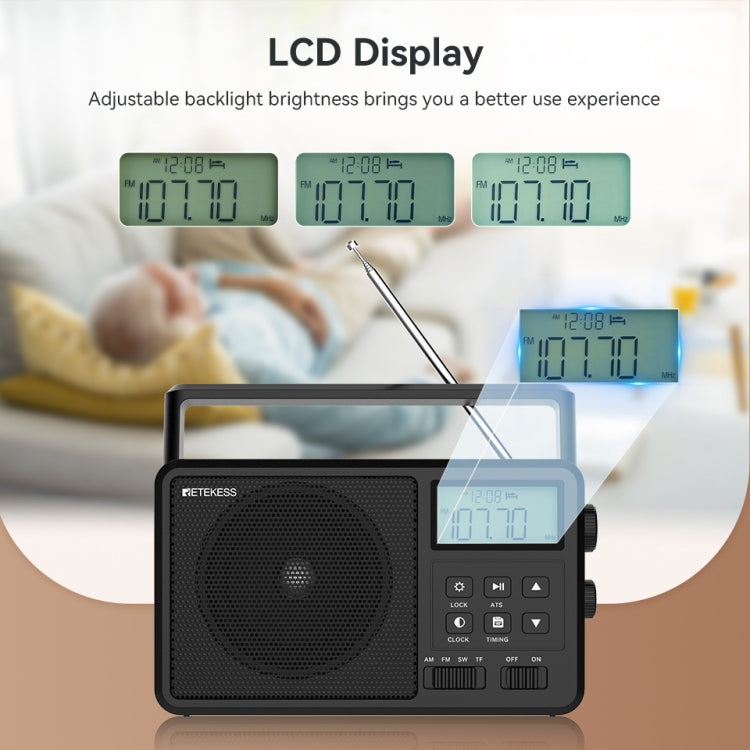 Retekess TR638 LCD Digital Display Full-Band Bluetooth FM Radio Support External Antenna, TR638 (US Plug), TR638 (EU Plug)