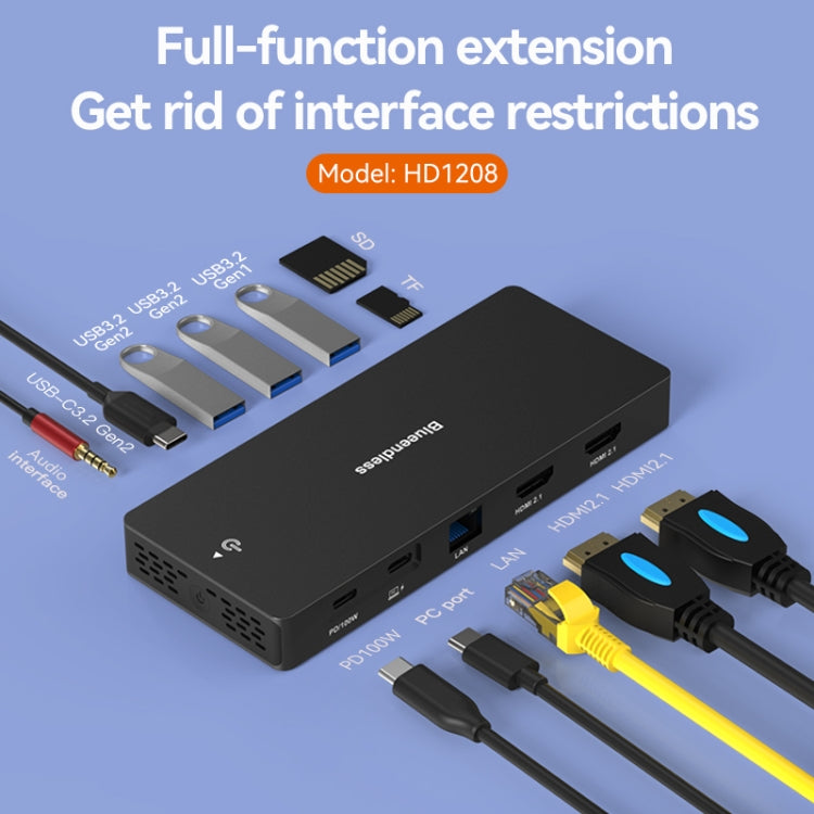 Blueendless 12-In-1 HD Multifunctional Docking Station 10Gbps Splitter With Switch, 12 in 1 Dual 8K HDMI+DP, 12 in 1 8K+4K HDMI x 2