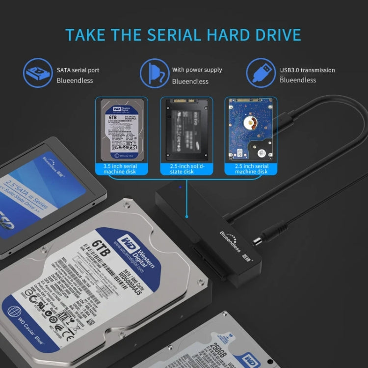 Blueendless US35 USB3.0 To SATA Adapter 2.5 / 3.5-Inch Hard Drive SSD Reader, USB3.0 AU Plug, Type-C 12V2A, Type-C EU Plug, Type-C US Plug, Type-C UK Plug, Type-C AU Plug, USB3.0 12V2A, USB3.0 EU Plug, USB3.0 US Plug, USB3.0 UK Plug