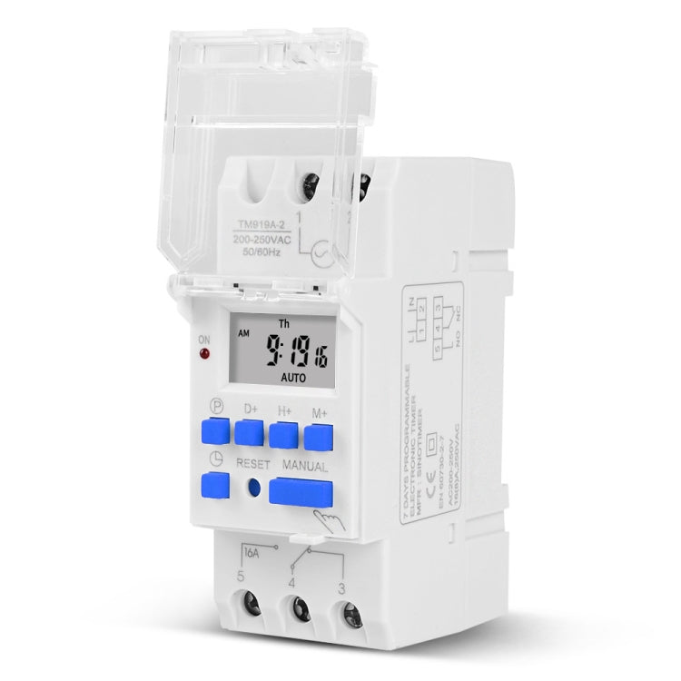 16A Din Rail Mount Digital Timer Switch Microcomputer Weekly Programmable Time Relay Control, SINOTIMER TM919A-110V, SINOTIMER TM919A-2 220V, SINOTIMER TM919A-3 24V, SINOTIMER TM919AK 85-265V AC