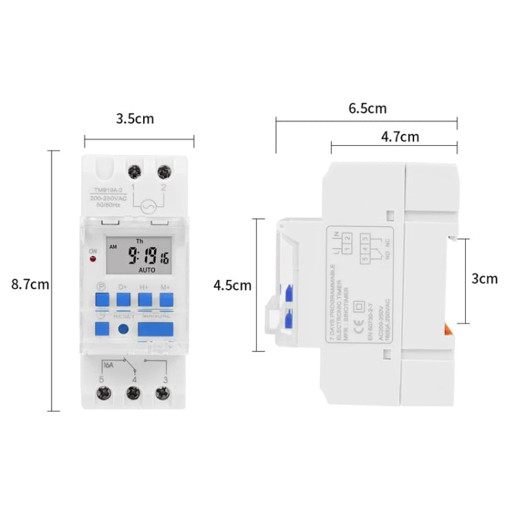 16A Din Rail Mount Digital Timer Switch Microcomputer Weekly Programmable Time Relay Control, SINOTIMER TM919A-110V, SINOTIMER TM919A-2 220V, SINOTIMER TM919A-3 24V, SINOTIMER TM919AK 85-265V AC