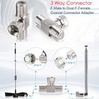 F Type Splitter 3 Way Connector F Male To Dual F Female Coaxial Connector Adapter, F Male To Dual F Female
