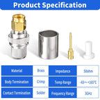 10pcs /Pack SMA Male Crimp Connector Kit For LMR-400 / RG8 / RG213 / Belden-9913 SMA Extension Cable, SMA