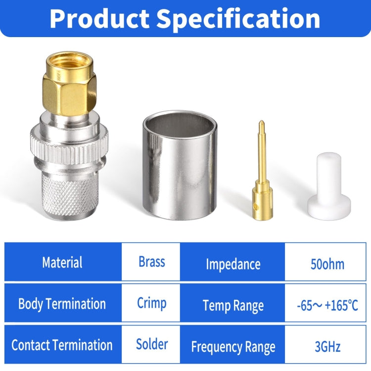 10pcs /Pack SMA Male Crimp Connector Kit For LMR-400 / RG8 / RG213 / Belden-9913 SMA Extension Cable, SMA