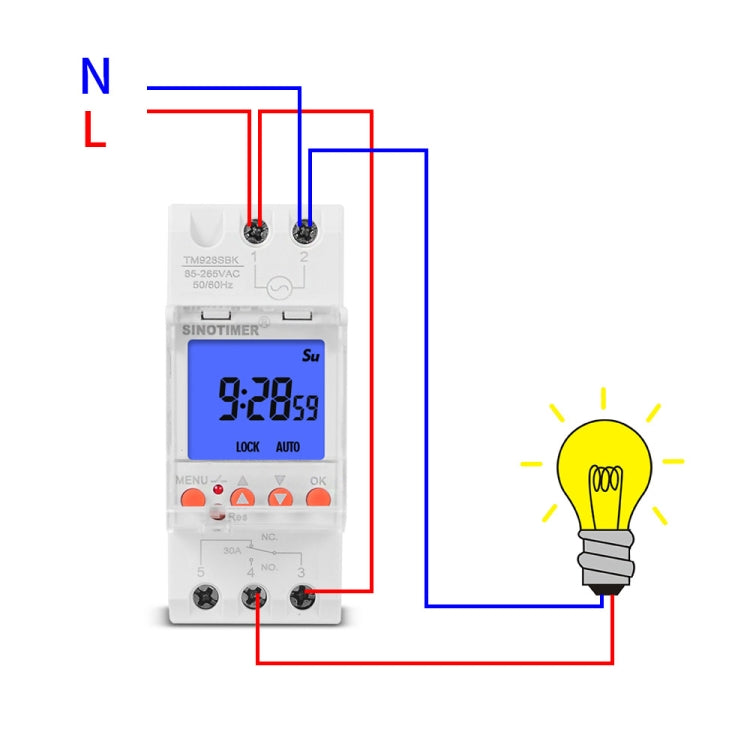 SINOTIMER TM928SBKL 85-265V 30A  1 Second to 168 Hours Programmable Electronic Time Switch, 30A