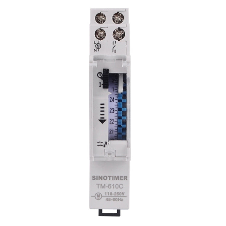 SINOTIMER  TM610C 110-250V 16A Quartz Mechanical Timer 24 Hours Programmable Din Rail Relay, TM610C