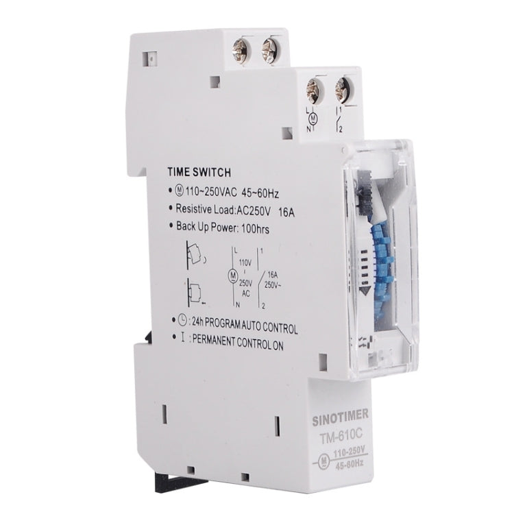 SINOTIMER  TM610C 110-250V 16A Quartz Mechanical Timer 24 Hours Programmable Din Rail Relay, TM610C