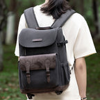 Cwatcun D128 Vintage Shoulder Backpack Split Compartment Large Capacity Splashproof Photography Bag, Small Black, Medium Black