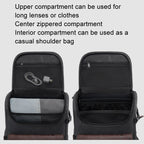 Cwatcun D128 Vintage Shoulder Backpack Split Compartment Large Capacity Splashproof Photography Bag, Small Black, Medium Black