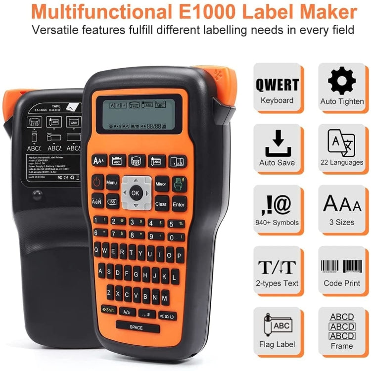 Phomemo E1000 Handheld Industrial Label Maker Thermal Transfer Printer with Keyboard, Gray, Orange