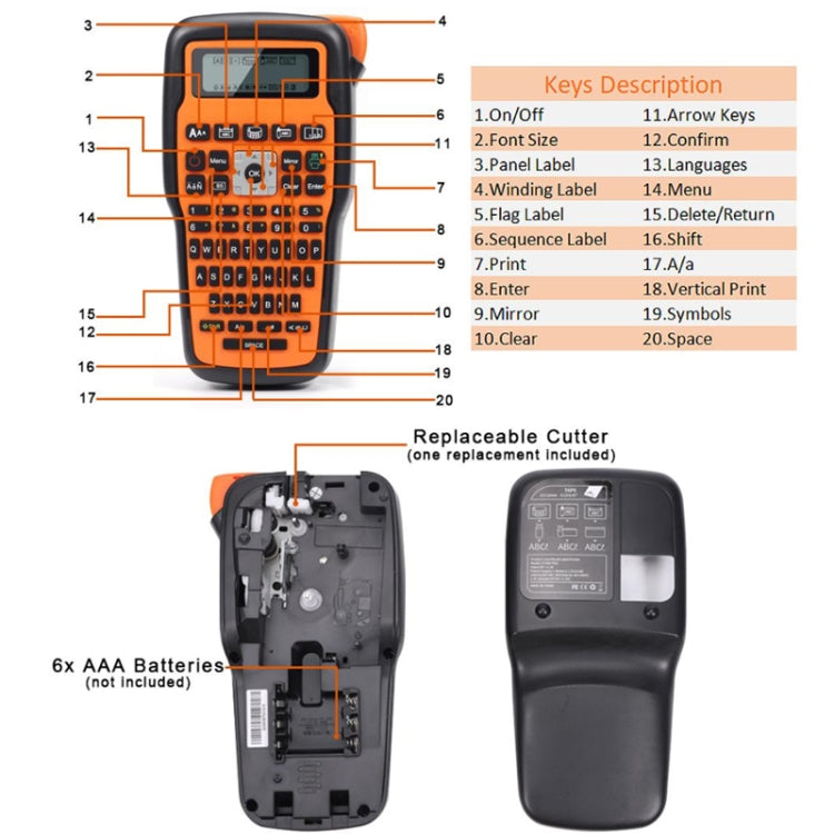 Phomemo E1000 Handheld Industrial Label Maker Thermal Transfer Printer with Keyboard, Gray, Orange
