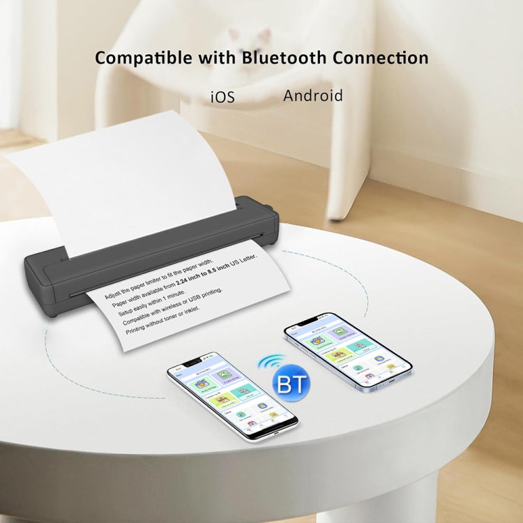 A4-XZ 203DPI A4 Home Portable Smart Wireless Inkless Thermal Printer, White, Black
