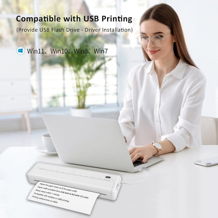 A4-XZ 203DPI A4 Home Portable Smart Wireless Inkless Thermal Printer, White, Black