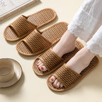 Linen Slippers Summer Couple Home Indoor Floor Rattan Grass Non-Slip Slippers, 37-38, 39-40, 42-43, 44-45