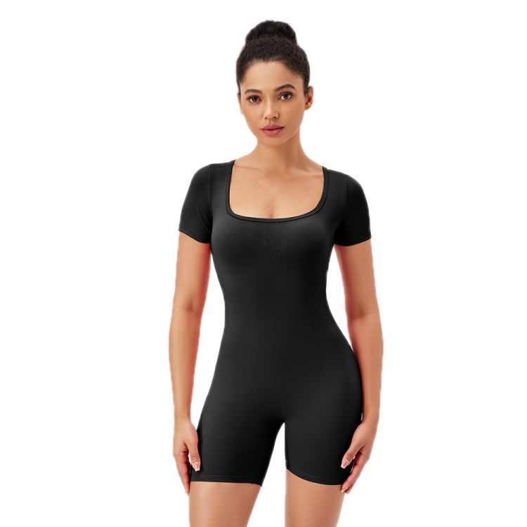 Women Square Neck Tight Quick-drying Yoga Short-sleeved Jumpsuit, S, M, L, XL, XXL