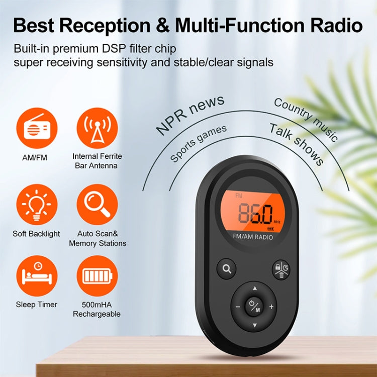 M01 Mini Portable Rechargeable FM / AM Radio With Backlight, M01