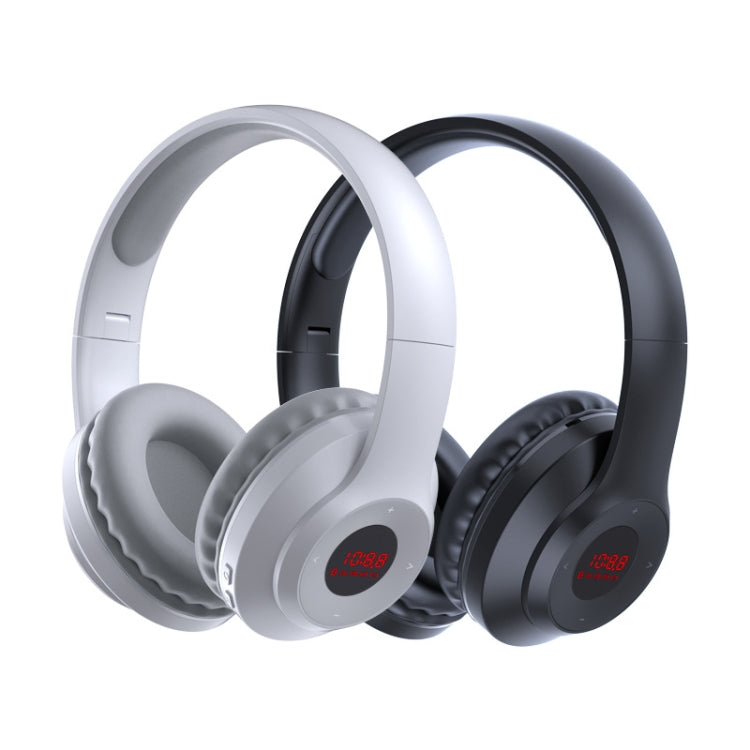 X5 Portable Digital Display Folding Headset FM Radio Headphones, Charging White, Charging Black