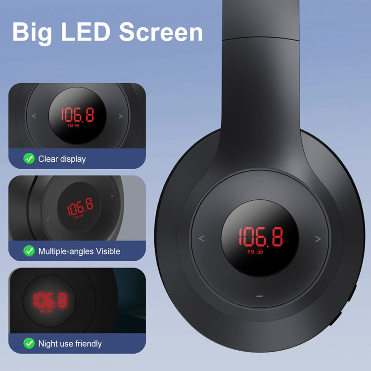 X5 Portable Digital Display Folding Headset FM Radio Headphones, Charging White, Charging Black