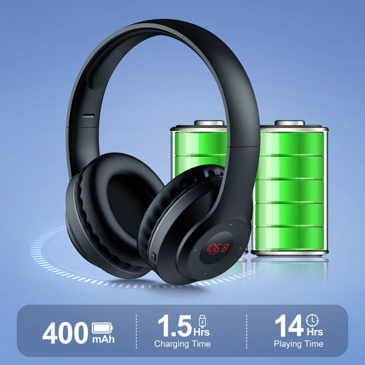 X5 Portable Digital Display Folding Headset FM Radio Headphones, Charging White, Charging Black