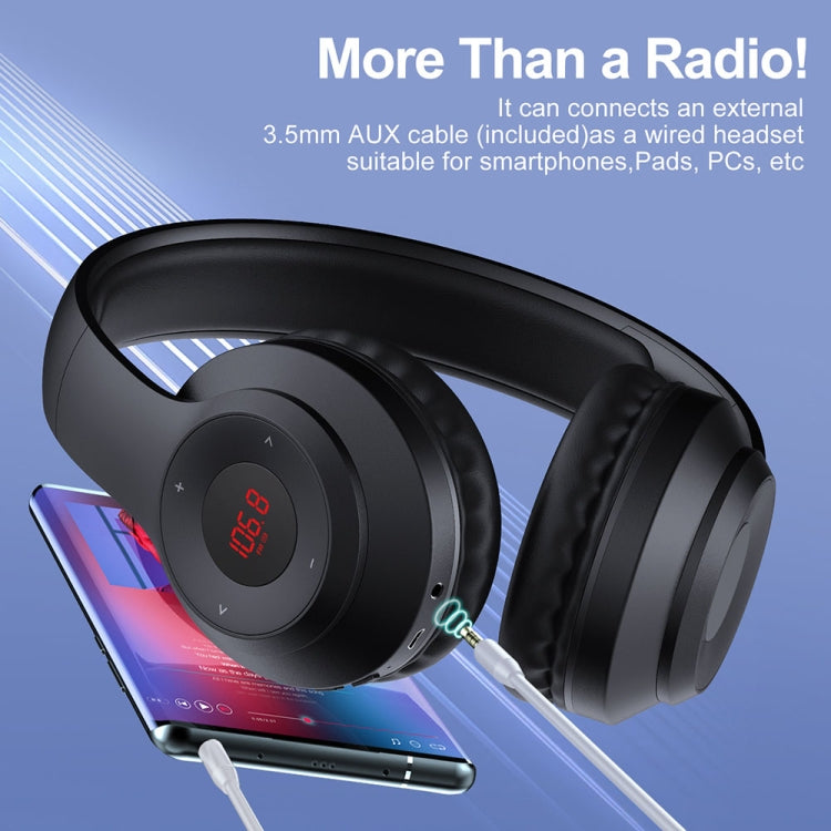 X5 Portable Digital Display Folding Headset FM Radio Headphones, Charging White, Charging Black