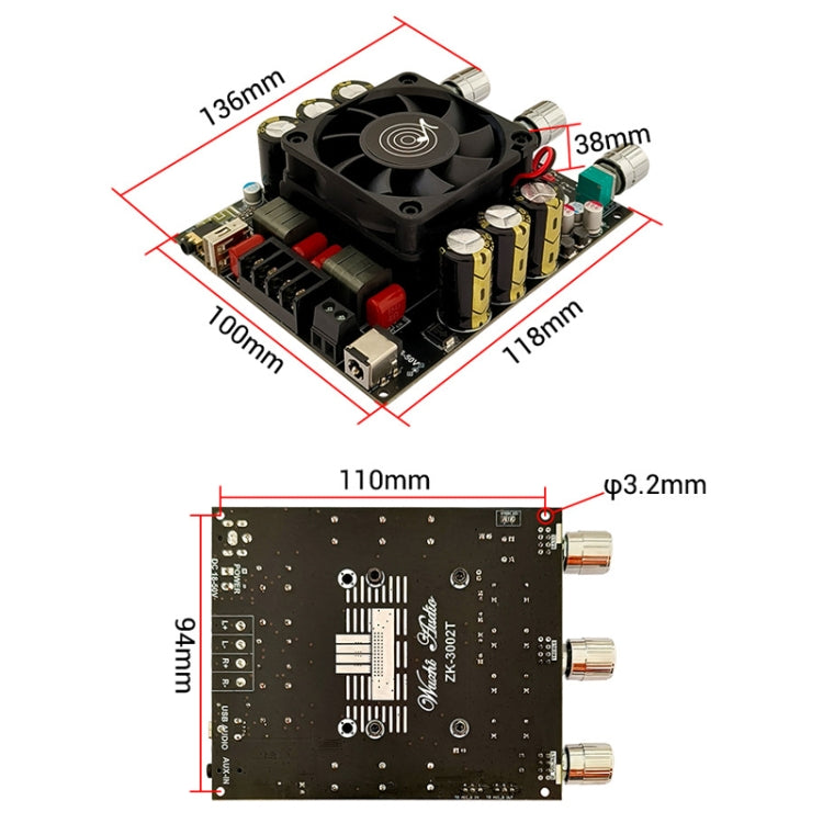 HIFI Dual-Channel High-Power TPA3255 Digital Amplifier Board, ZK-3002T