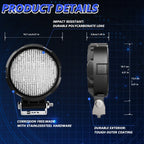 14W 9-30V Floodlight Mixed Luminous 4 Inch Round Work Light With Wire Set, X2 Round