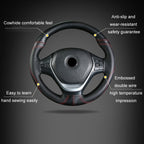 Cowhide Embossed Hand-Stitched Double-Line Steering Wheel Cover, 38cm