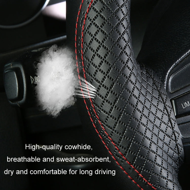 Cowhide Embossed Hand-Stitched Double-Line Steering Wheel Cover, 38cm